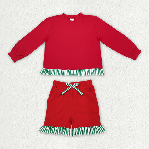 PREORDER - Red Green Casual Ruffle Short Set