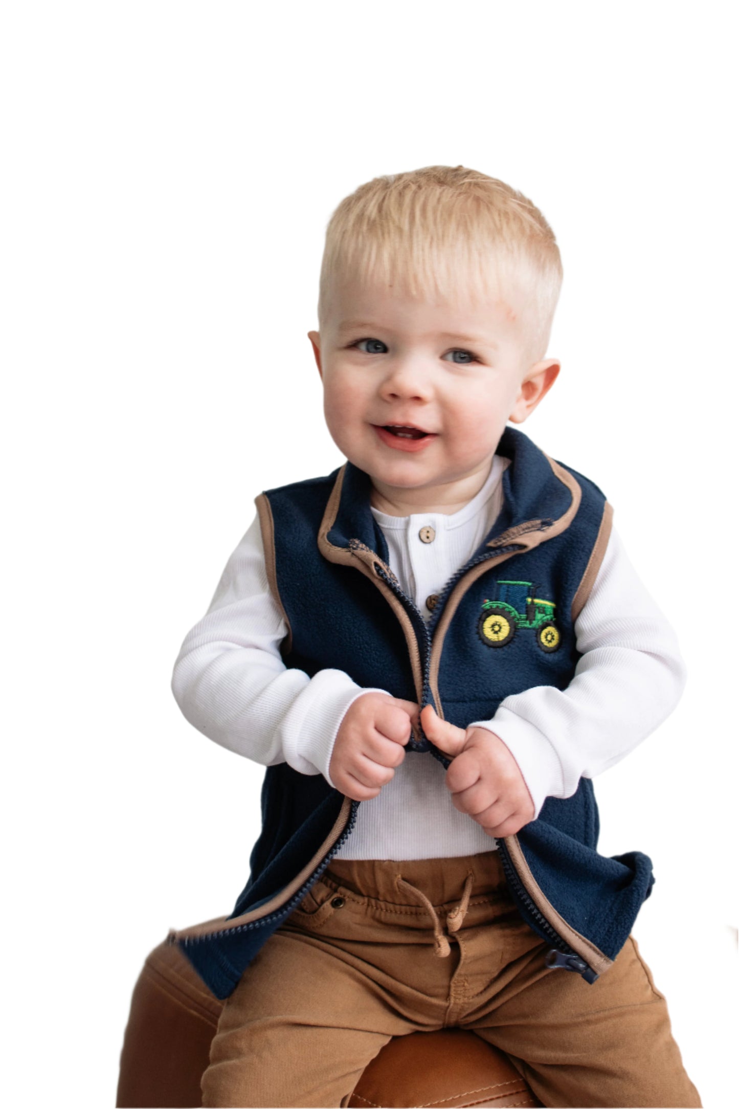 Zip Up Navy Vest w/ Tractor