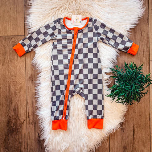 Olive Checkered Infant Romper by Two Can