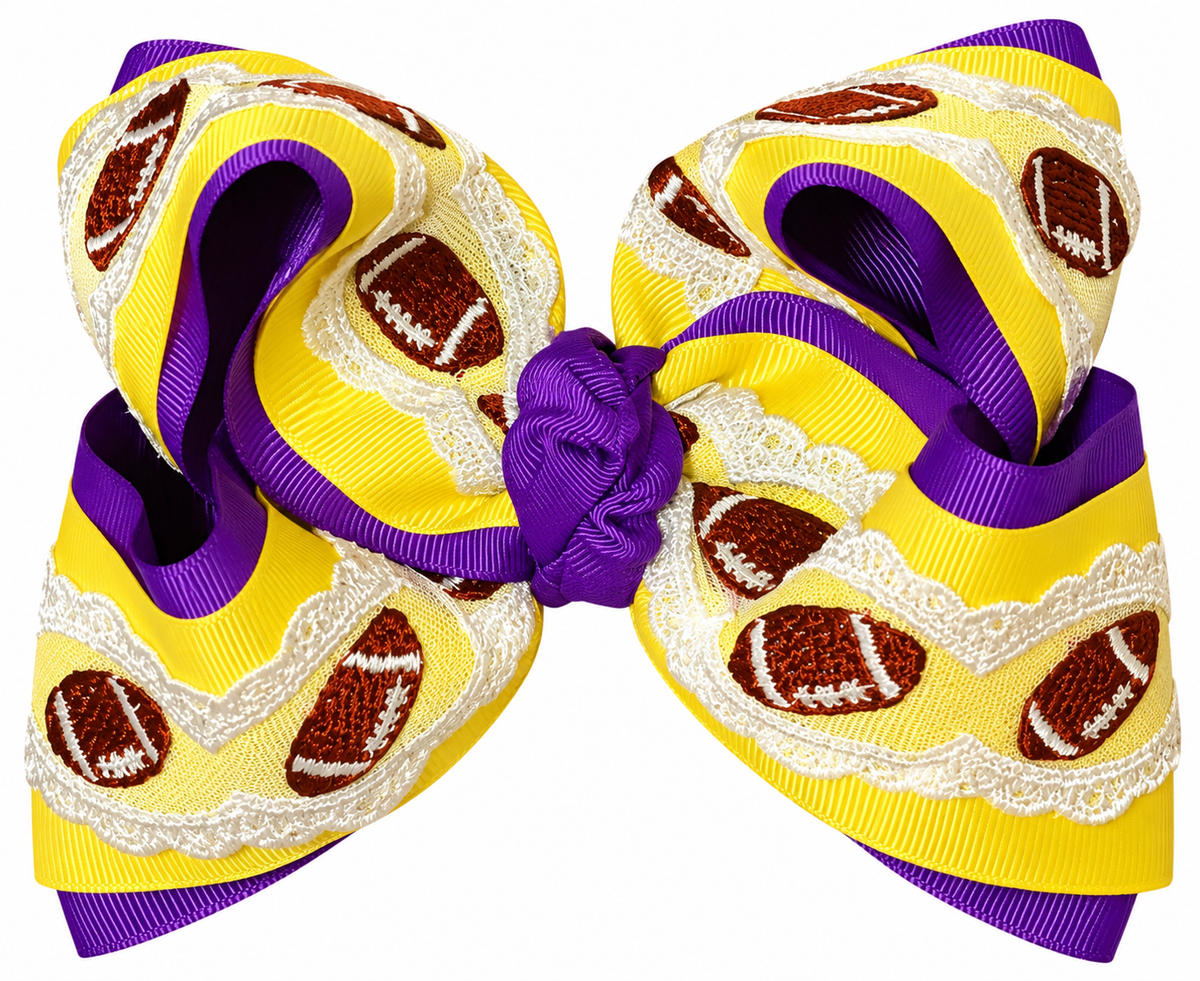 Purple/Gold Football Handmade Bow