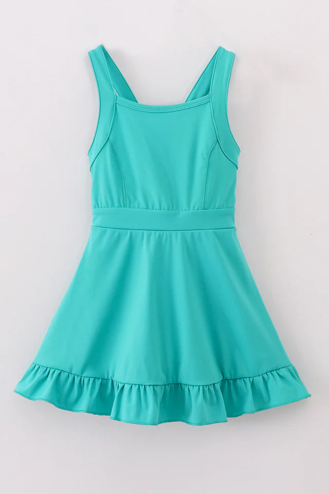 Green/Teal Active Sporty Ruffle Tennis Dress