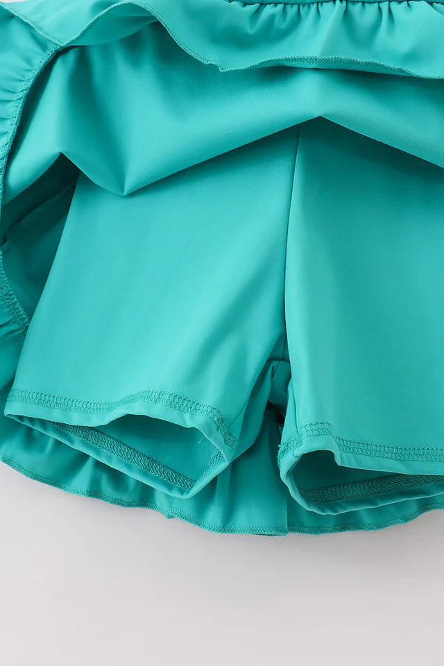 Green/Teal Active Sporty Ruffle Tennis Dress