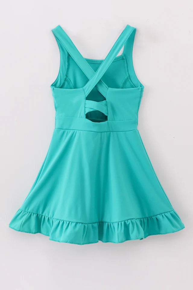 Green/Teal Active Sporty Ruffle Tennis Dress