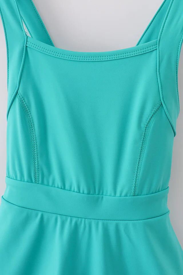 Green/Teal Active Sporty Ruffle Tennis Dress