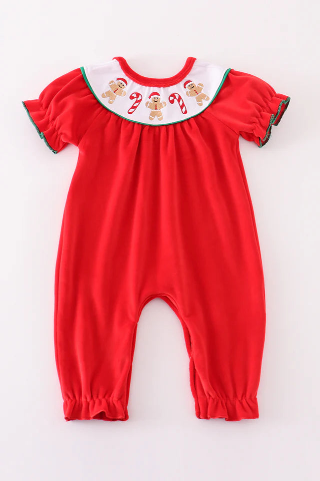 Sweet Holiday Gingerbread Velvet Romper