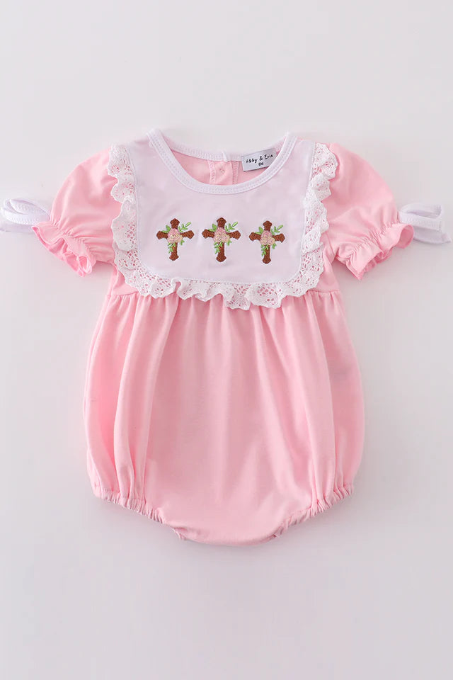 Floral Cross Lace Easter Girl Bubble