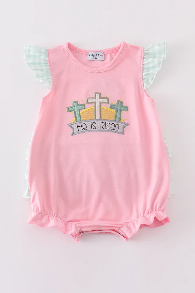 He is Risen Pink Applique Romper