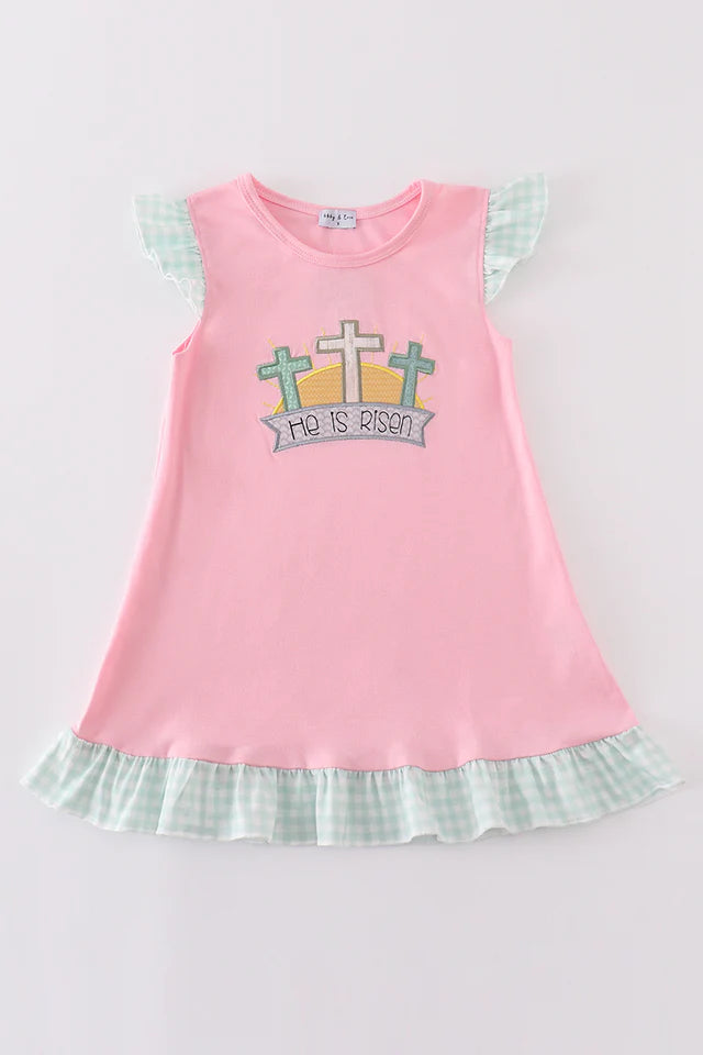 He is Risen Pink Applique Dress