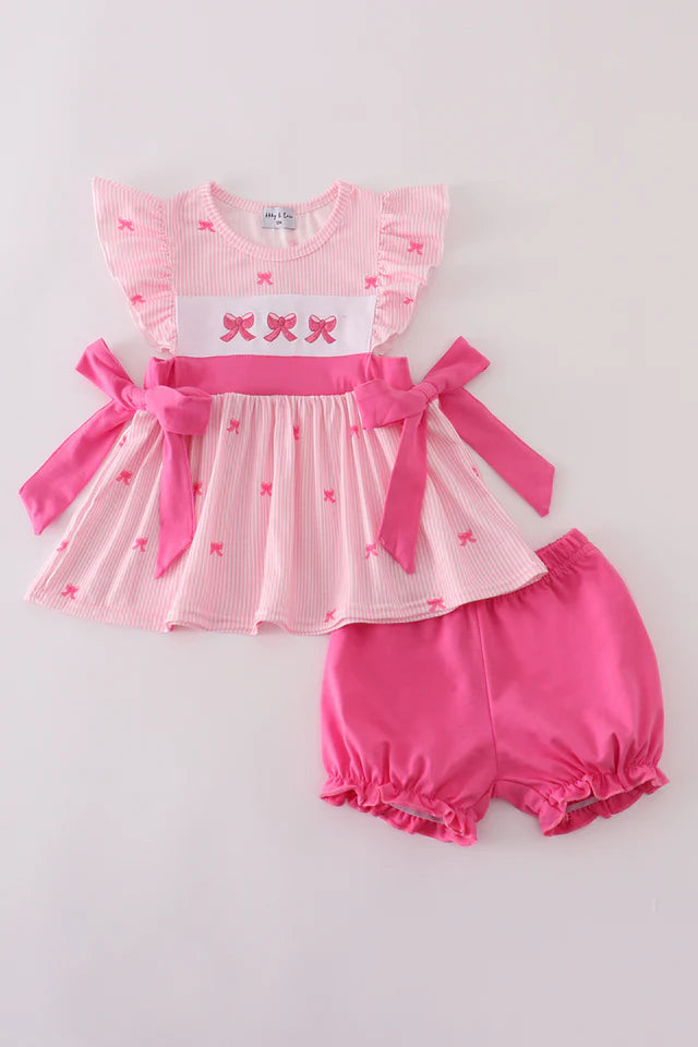 Pink Stripe Bow Set