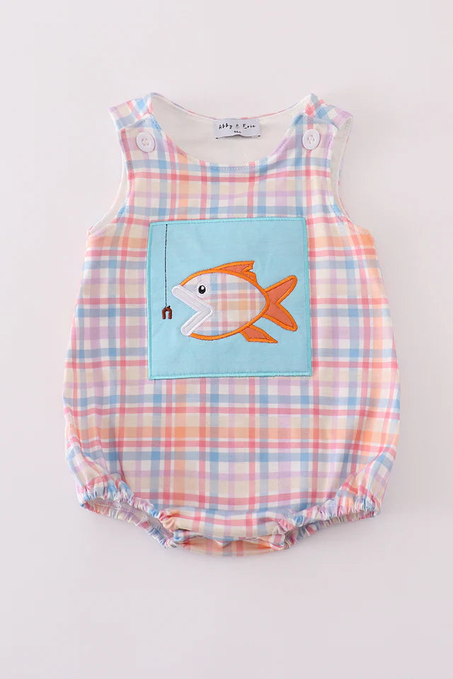 Blue plaid fish embroidery bubble