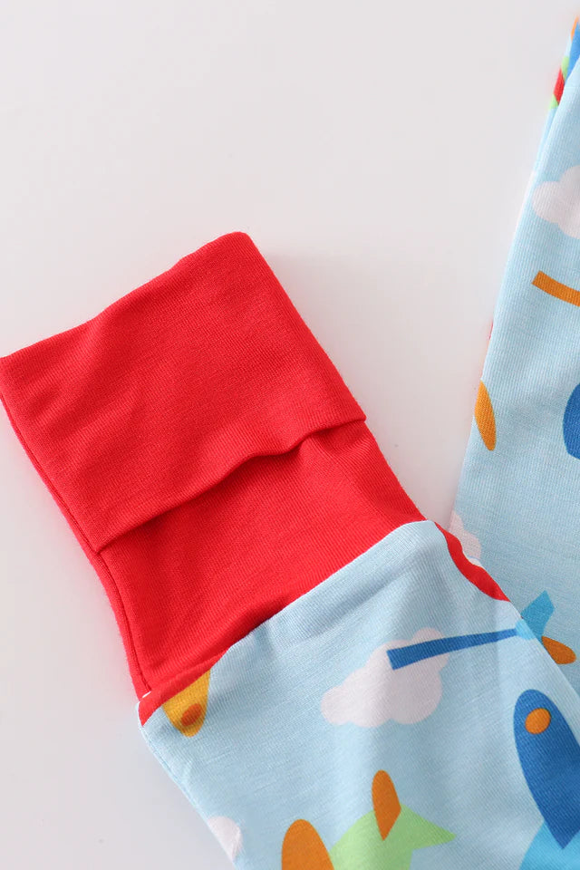Blue plane bamboo pajamas zipup