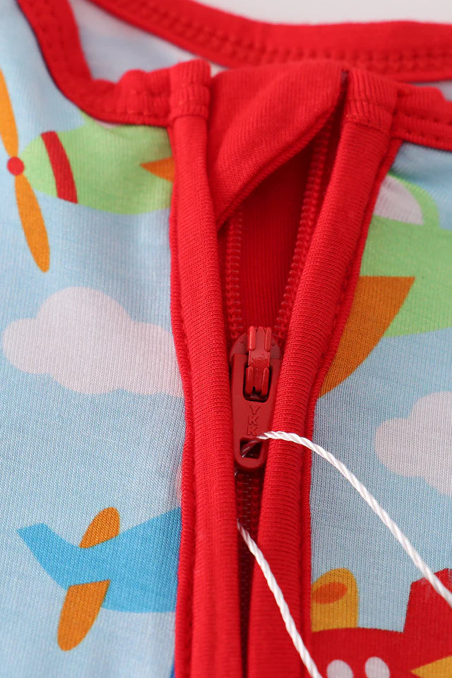 Blue plane bamboo pajamas zipup