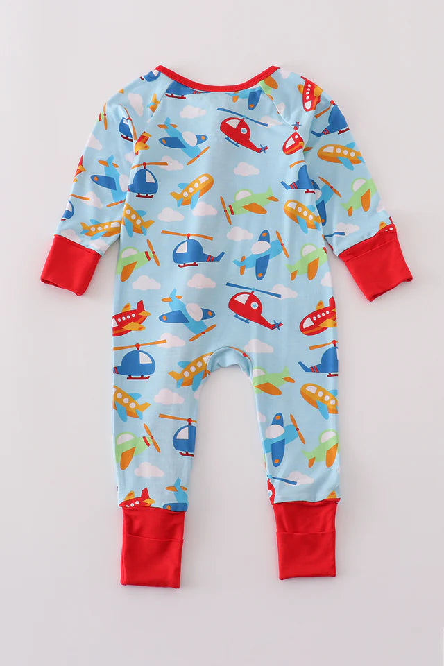 Blue plane bamboo pajamas zipup