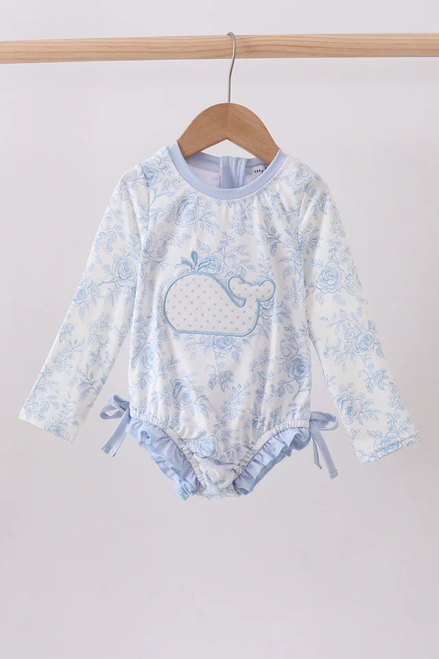 Blue whale applique rashguard