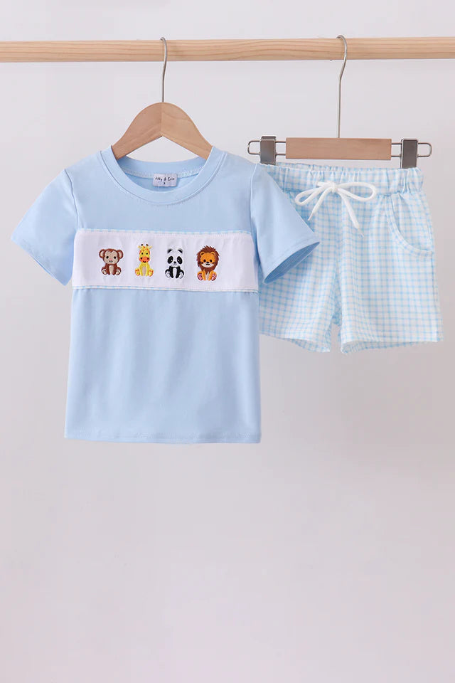 Blue Zoo Animal Gingham Short Set