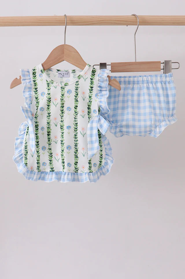 Green Floral Ruffle Bow Bloomer Set