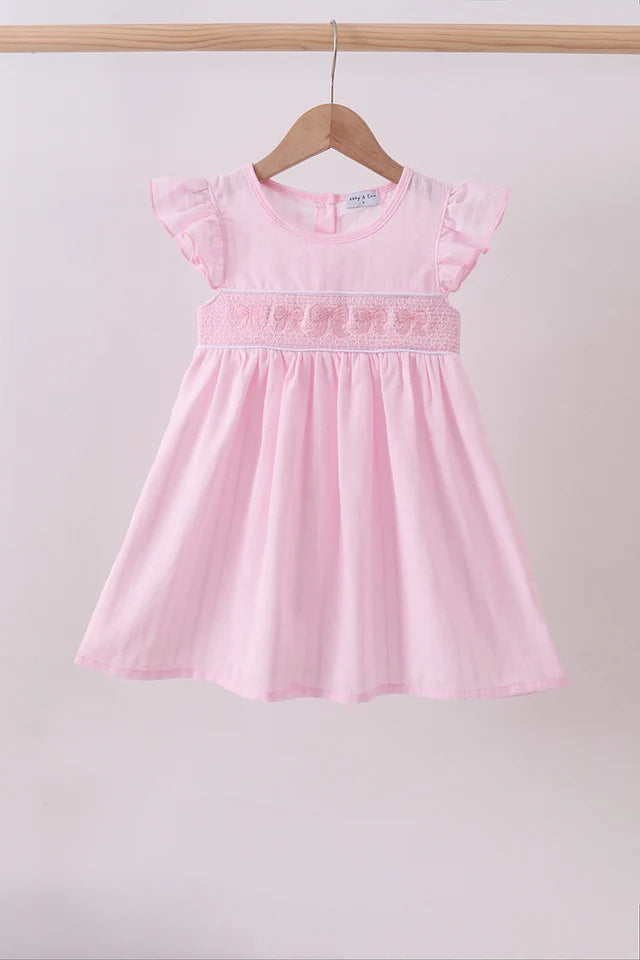 PRESALE - Pink bow smocked ruffle dress - ETA 8/20/26