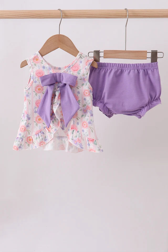 PRESALE: Purple rose bow smocked ruffle bloomer set (ETA 8/20/26)