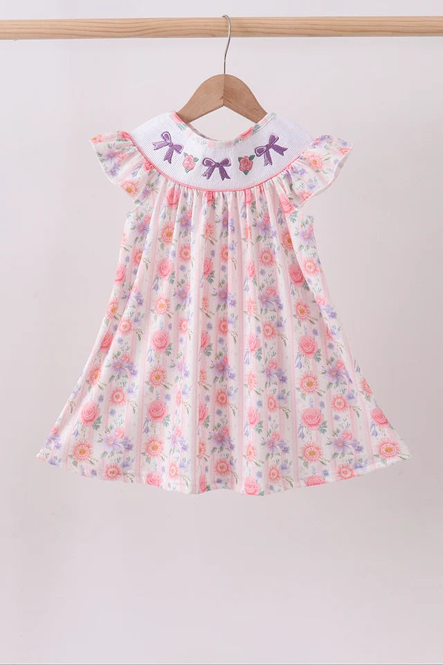 PRESALE - Purple rose bow smocked ruffle dress - ETA 8/20/26