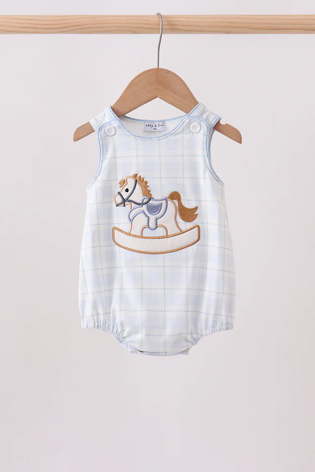 Blue Horse Applique Plaid Bubble