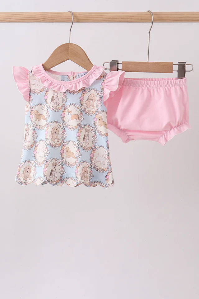 Pink Puppy Ruffle Bloomer Set