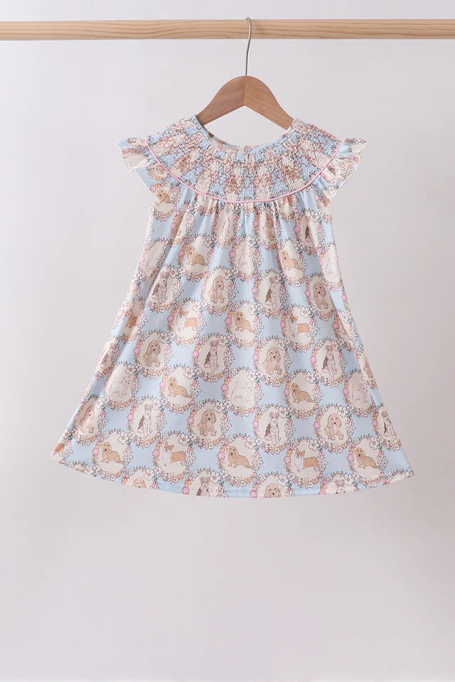 Pink puppy floral smocked ruffle dress
