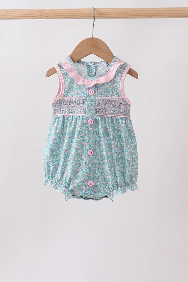 Green Floral Smocked Bubble (ETA: 6/15/26)