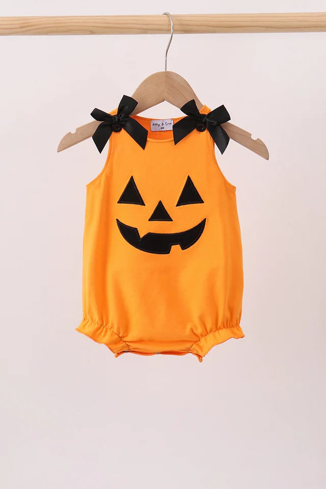 Orange Jack-O-Lantern Applique Bow Bubble (ETA: 9/4/26)