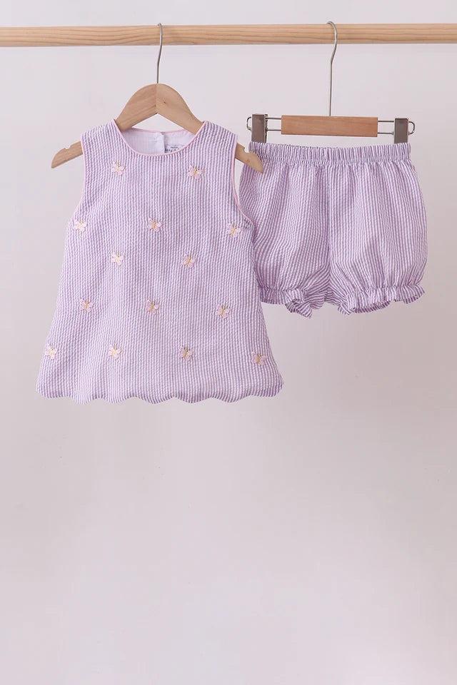 PRESALE: Purple seersucker butterfly embroidery shorts set (ETA 8/20/26)