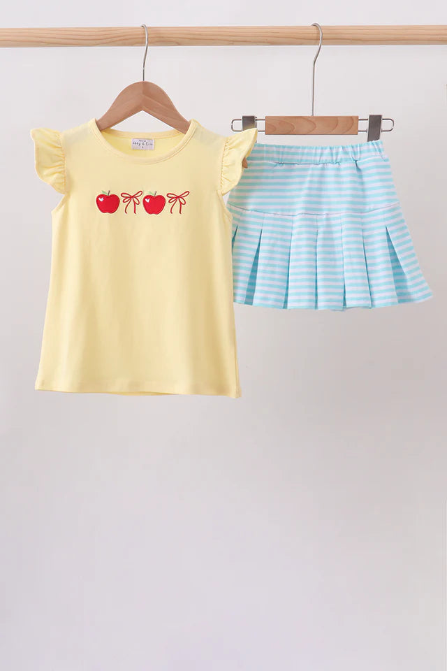 Yellow Apple Embroidery Skorts Set