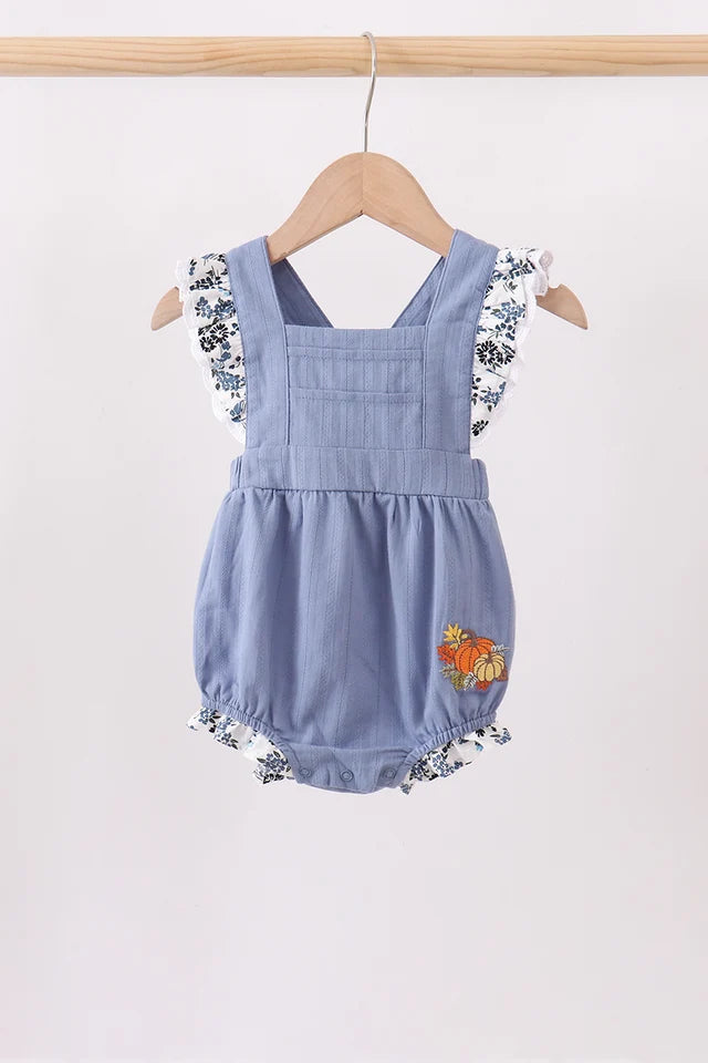 PRESALE: Blue pumpkin embroidery lace ruffle bubble - ETA 8/26/26