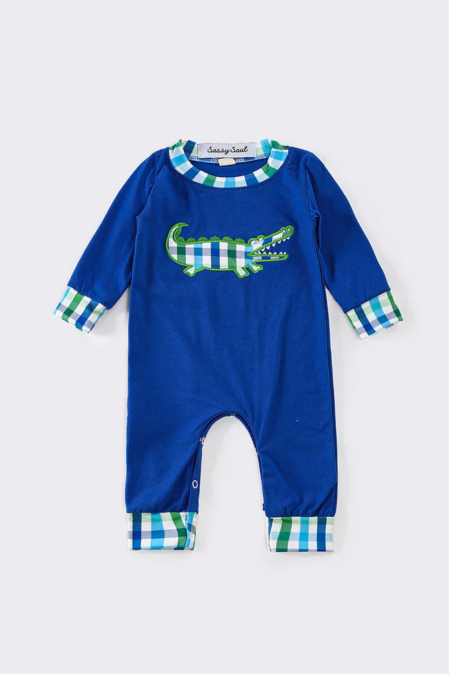 Blue Gator Crawl Applique Romper