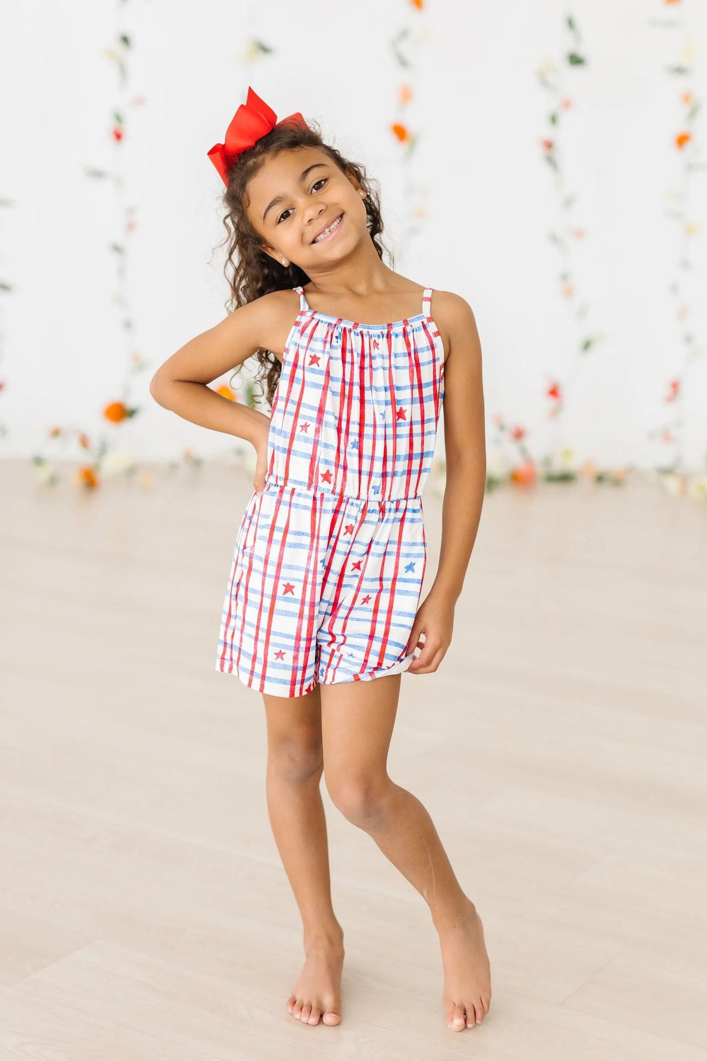 Patriotic Plaid Strappy Play Romper (PRESALE: arriving by 5/15/25)