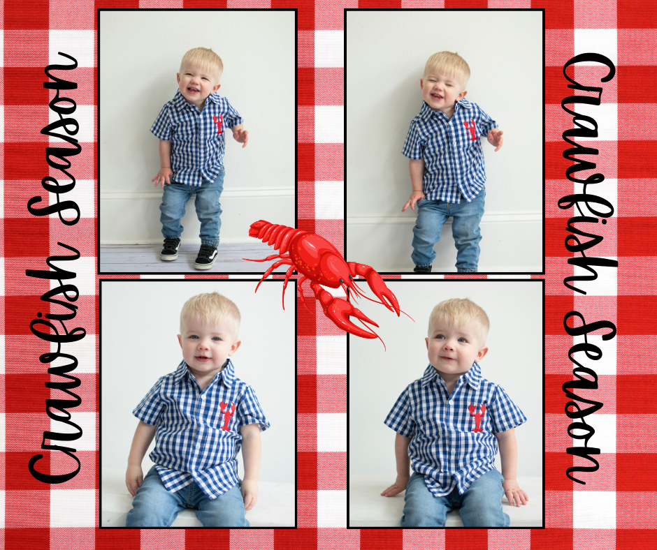 Blue Gingham Crawfish Button Up