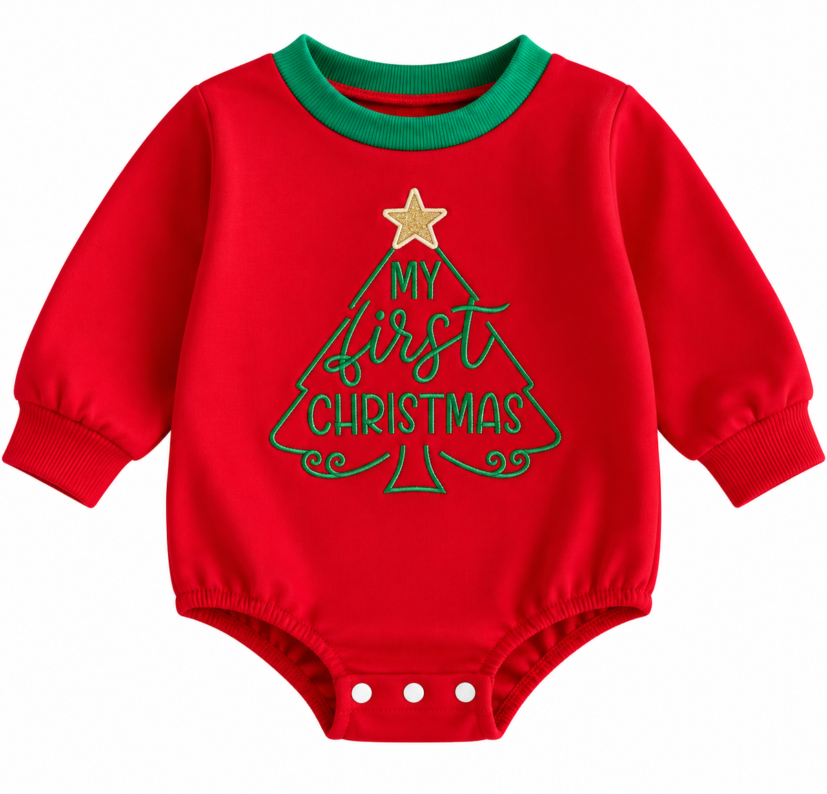 My First Christmas Tree Embroidery Romper
