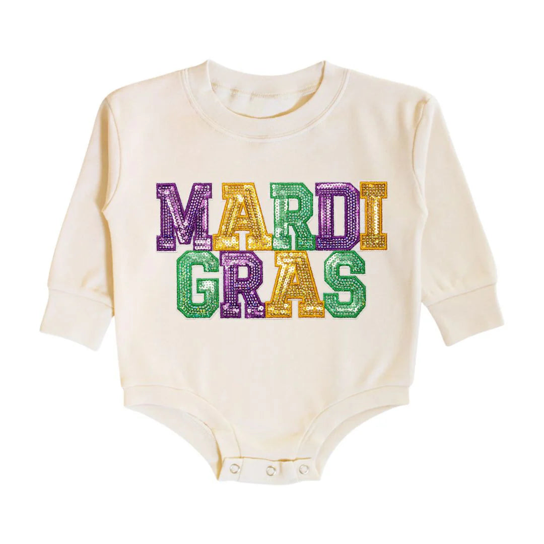 Sweet Wink Mardi Gras Sequin Patch Romper (3-6 months)