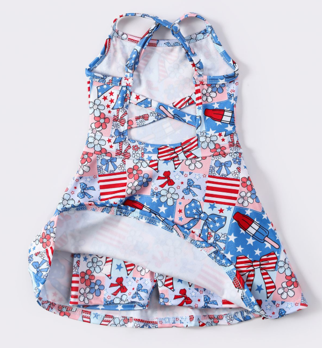 Patriotic Patchwork Athletic Girls Dress