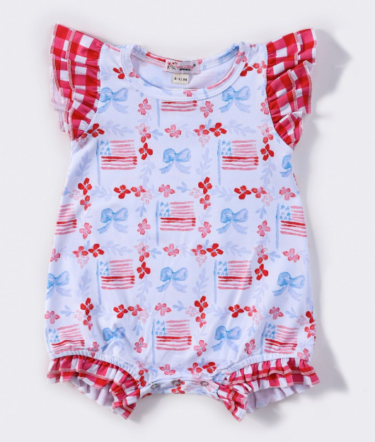 USA Flag Coquette Baby Romper