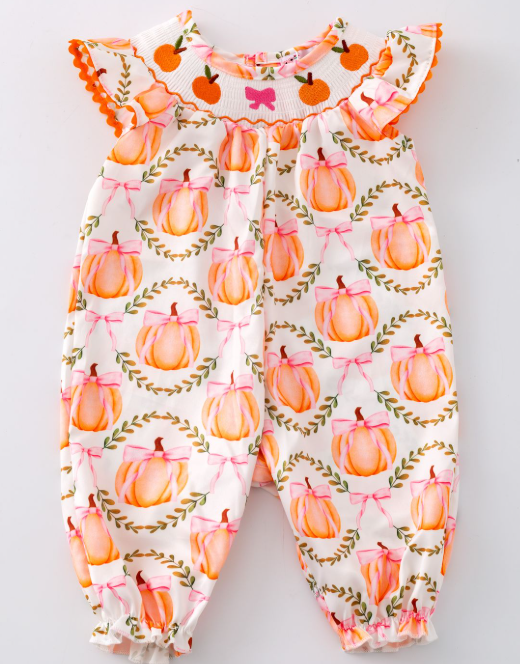 Pumpkin Lattice Smocked Baby Romper