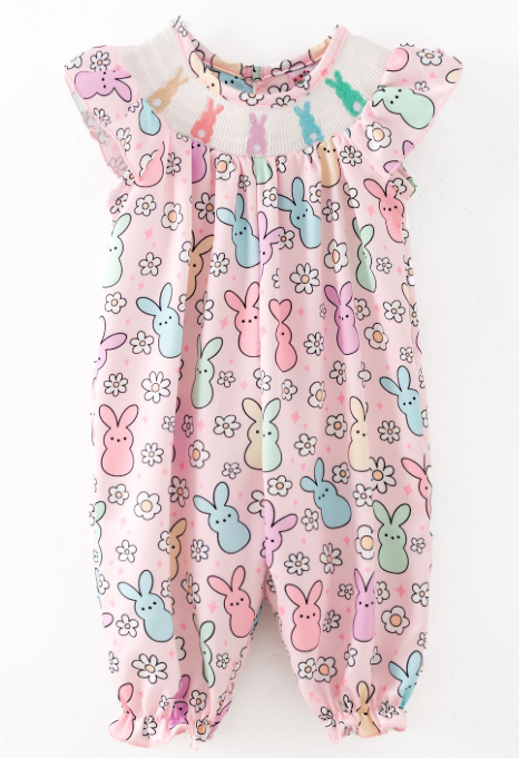 Daisy Bunnies Smocked Baby Romper (runs small)