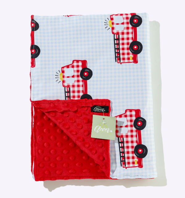 Gingham Firetruck Minky Blanket