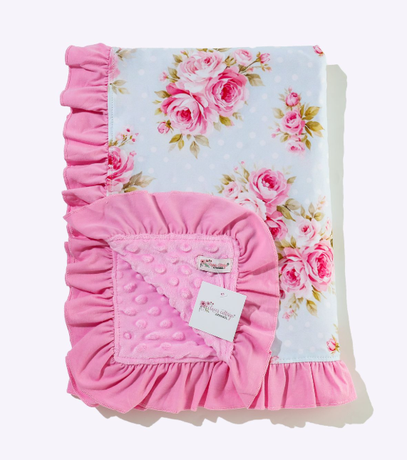 Pale Blue Dot Rose Minky Blanket