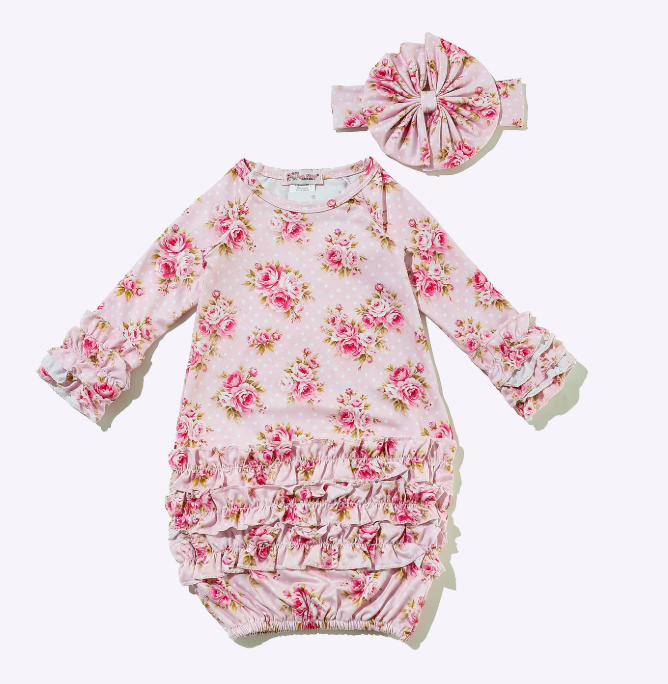 Polkadot Rose Baby Gown