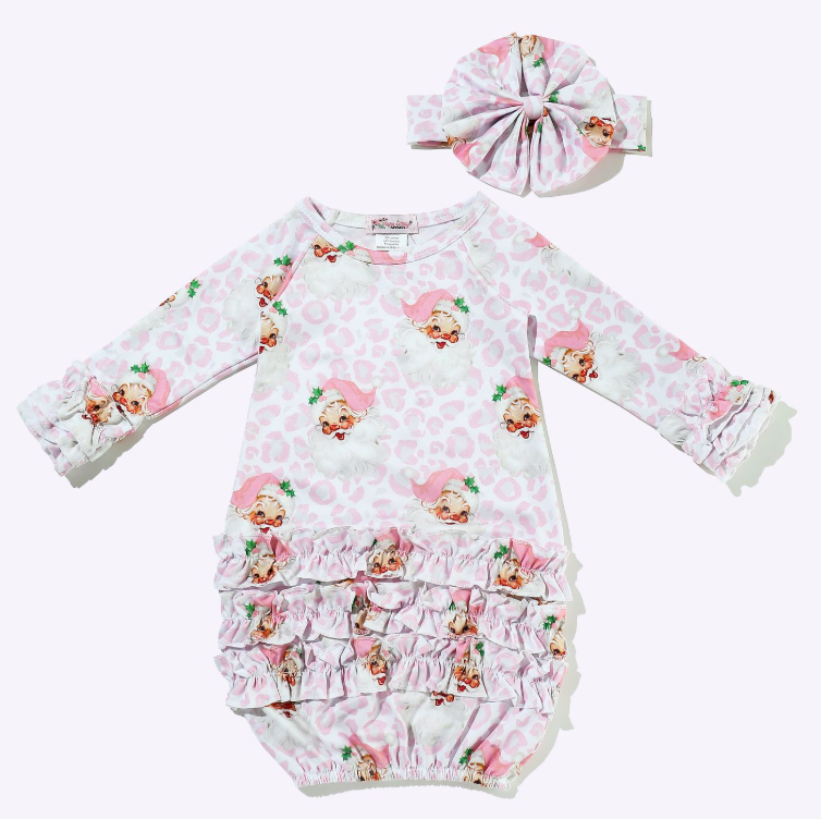 Pink Christmas Leo Baby Gown
