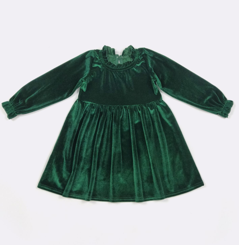Emerald Velvet Girls Dress
