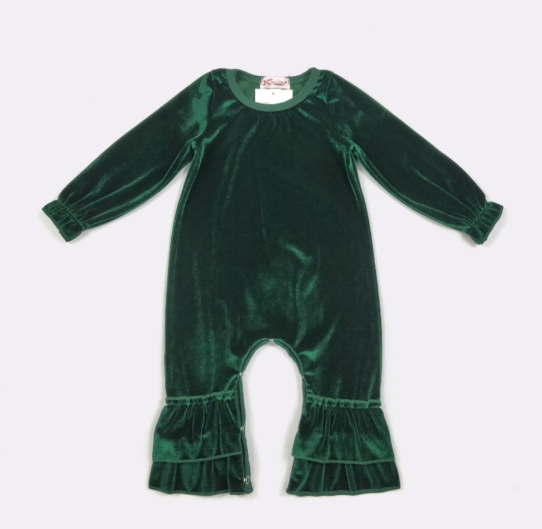 Emerald Velvet Baby Romper