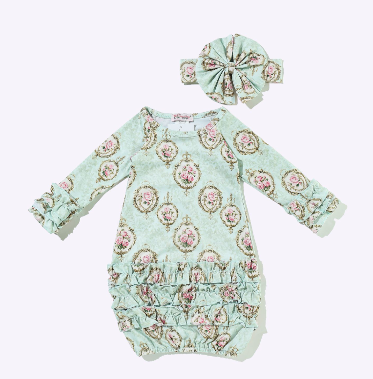 Aqua Antique Frames Baby Gown