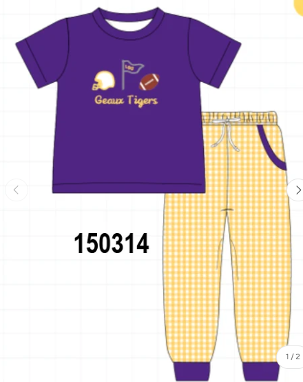 Purple LSU Geaux Tigers Embroidery Pants Set (ETA: 10/12/26)