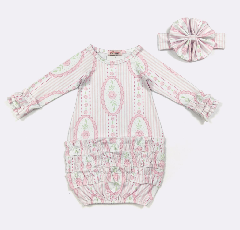 Stripe Pink Portrait Baby Gown