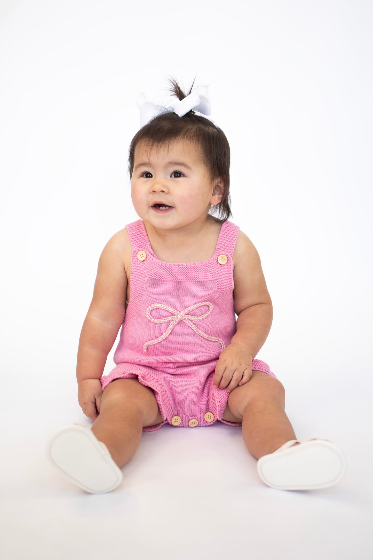 Sweet Knit Bow Romper - Blush Pink